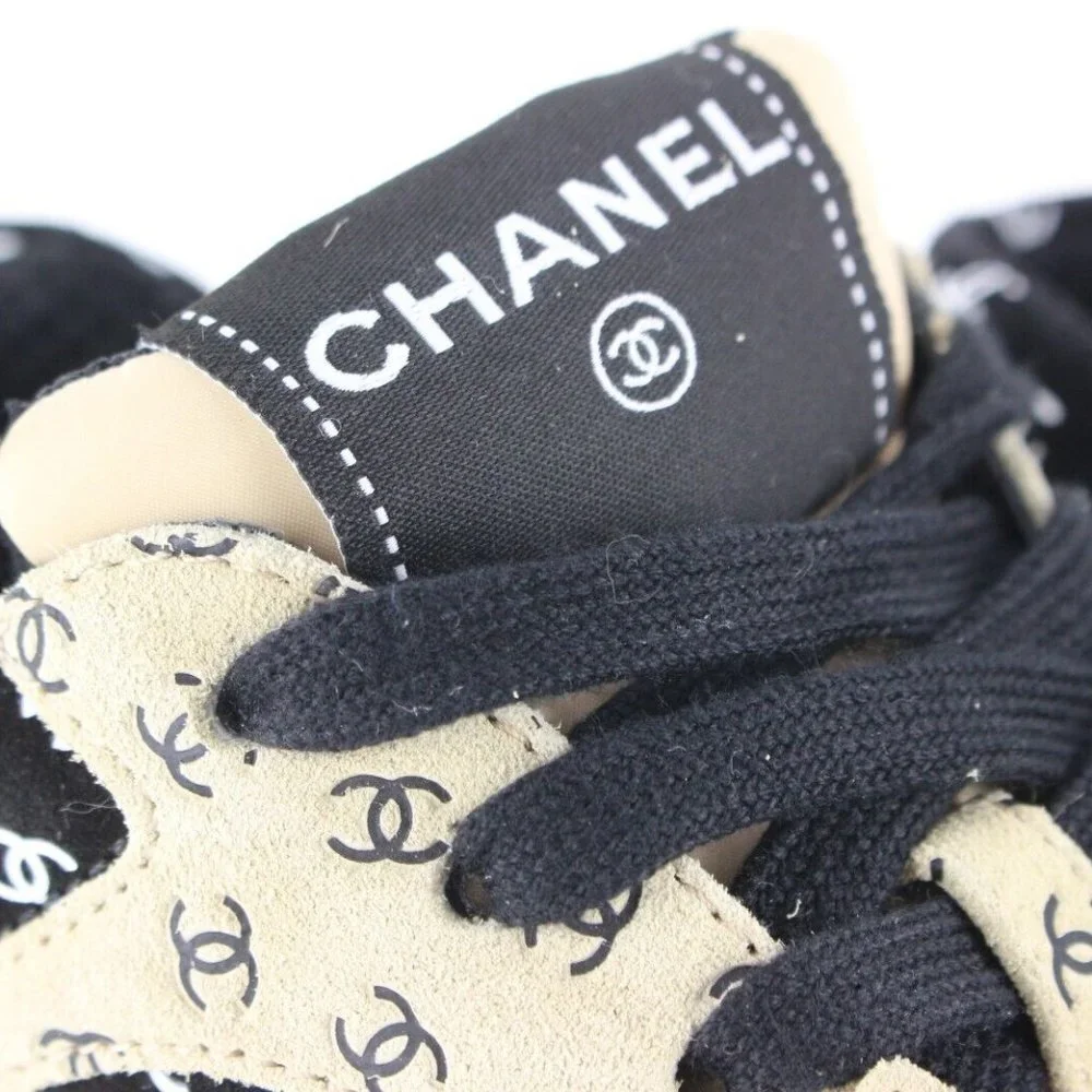 Chanel Women's 36 Light Brown x Black CC All Over Trainer Sneaker 1CJ0106